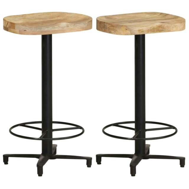 Rackhams Bar Stools 2 pcs 66 cm Solid Mango Wood - Brown - Solid mango wood with a natural finish, powder-coated iron
