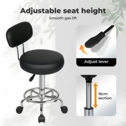Rackhams Swivel Drafting Chair Round Rolling Bar Stool Leather Adjustable Office - thumbnail 4