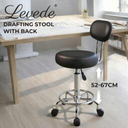 Rackhams Swivel Drafting Chair Round Rolling Bar Stool Leather Adjustable Office - thumbnail 2