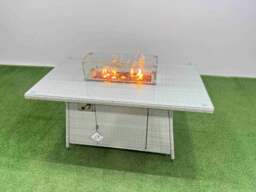 Rackhams 8 Seat Rattan Garden Furniture Corner Sofa Set Outdoor Gas Fire Pit Table Sets with 2 Small Footstools Light Grey - thumbnail 5
