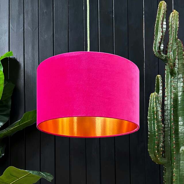"Rackhams Raspberry Velvet Lampshade With Copper Foil Lining - 30cm Diameter x 20cm Height / (12"" x 8"")" - image 1