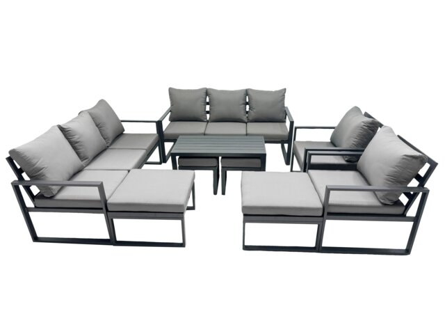 Rackhams Outdoor Garden Furniture Set Aluminium Lounge 3 Seat Sofa Oblong Coffee Table Sets with 2 Chairs 4 Stools Dark Grey - image 1