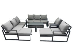 Rackhams Outdoor Garden Furniture Set Aluminium Lounge 3 Seat Sofa Oblong Coffee Table Sets with 2 Chairs 4 Stools Dark Grey - thumbnail 1
