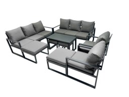 Rackhams Outdoor Garden Furniture Set Aluminium Lounge 3 Seat Sofa Oblong Coffee Table Sets with 2 Chairs 4 Stools Dark Grey - thumbnail 2
