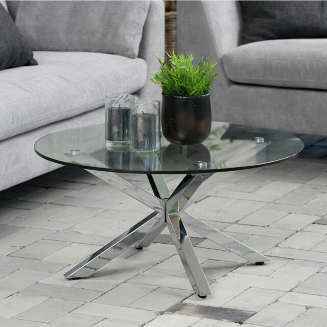 Rackhams Heaven Round Coffee Table with Glass Top and Chrome Legs - 1 - Silver - Silver - image 1