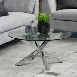 Rackhams Heaven Round Coffee Table with Glass Top and Chrome Legs - 1 - Silver - Silver