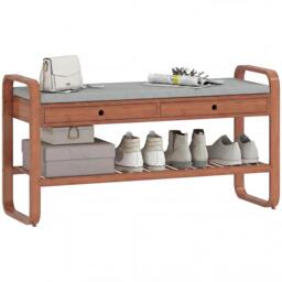 Rackhams Shoe Bench with 2 Drawers Cushioned Seat 105 cm - Dark Brown - thumbnail 2