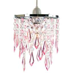 Rackhams Modern Waterfall Design Pendant Shade with Clear/Pink Acrylic Drops and Beads
