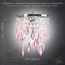 Rackhams Modern Waterfall Design Pendant Shade with Clear/Pink Acrylic Drops and Beads - thumbnail 4