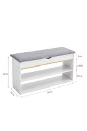 Rackhams 3-Tier Shoe Storage Bench with Padded Seat - Grey - One Size - thumbnail 6