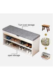 Rackhams 3-Tier Shoe Storage Bench with Padded Seat - Grey - One Size - thumbnail 2