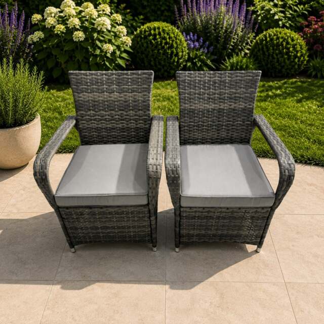 Rackhams 2 x Rattan Garden Dining Chairs - Grey - image 1