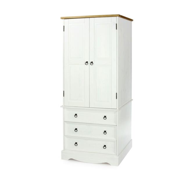 Rackhams Corona 2 Door & 3 Drawer Wardrobe, Waxed Finish - White - image 1