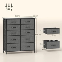 Rackhams Chest of Ten Fabric Drawers - Charcoal Grey - thumbnail 2