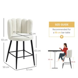 Rackhams Bar Stools Set of 2, Breakfast Barstools with Backs, Cream - Cream - thumbnail 5