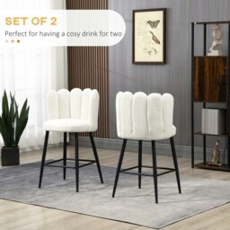 Rackhams Bar Stools Set of 2, Breakfast Barstools with Backs, Cream - Cream - thumbnail 3