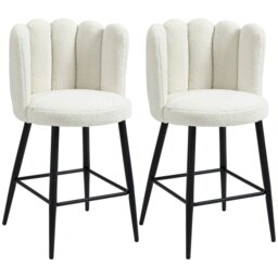 Rackhams Bar Stools Set of 2, Breakfast Barstools with Backs, Cream - Cream - thumbnail 2