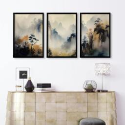 Rackhams Living Room Wall Decor Modern - Set of 3 Asian Inspired Wall art Prints - 20 x 30 in / 50 x 76 cm - Matte Museum Quality Art Paper 290 gsm - Oak Frame - thumbnail 5
