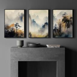 Rackhams Living Room Wall Decor Modern - Set of 3 Asian Inspired Wall art Prints - 20 x 30 in / 50 x 76 cm - Matte Museum Quality Art Paper 290 gsm - Oak Frame - thumbnail 4