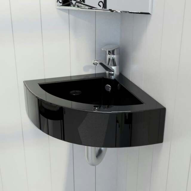 Rackhams Wash Basin with Overflow 45x32x12.5 cm Black - Ceramic