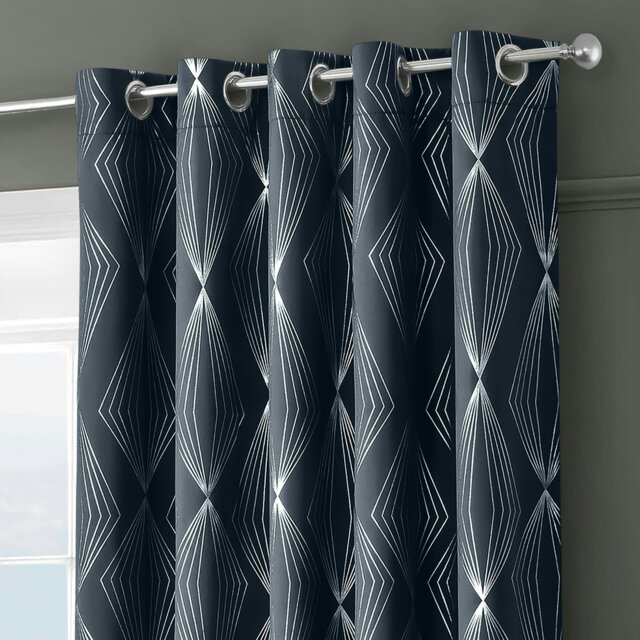 Rackhams Onyx Thermal Blackout Ready Made Eyelet Curtains - 117cm x 137cm - Navy