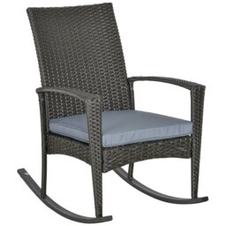 Rackhams Garden Rattan Rocking Chair, Bistro Recliner Rocker Furniture Seater - Grey - PE rattan, Fabric, Steel - 66cm x 88cm x 98cm - thumbnail 2