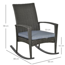 Rackhams Garden Rattan Rocking Chair, Bistro Recliner Rocker Furniture Seater - Grey - PE rattan, Fabric, Steel - 66cm x 88cm x 98cm - thumbnail 5