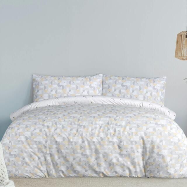 Rackhams Printed Reversible Circle Geo Duvet Cover With Pillowcases - Ochre - King (220cm x 230cm) - image 1