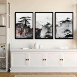 Rackhams Living Room Wall Decoration - Set of 3 Asian Inspired Wall art Prints - 20 x 30 in / 50 x 76 cm - Matte Museum Quality Art Paper 290 gsm - Oak Frame - thumbnail 6