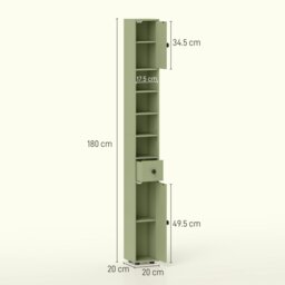 Rackhams Slim Bathroom Cabinet, Toilet Roll Storage w/ Open Shelves, Green - White - thumbnail 4