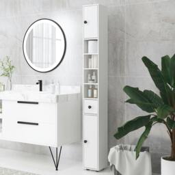 Rackhams Slim Bathroom Cabinet, Toilet Roll Storage w/ Open Shelves, Green - White - thumbnail 1