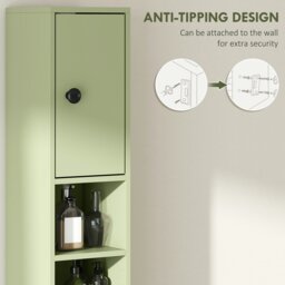 Rackhams Slim Bathroom Cabinet, Toilet Roll Storage w/ Open Shelves, Green - White - thumbnail 6