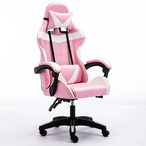 Rackhams Adjustable Ergonomic Computer Office Desk Chair - Pink & White - image 1