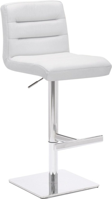 Rackhams Luscious Deluxe Real Leather Breakfast Bar Stool, Chrome Footrest, Adjustable Swivel Gas Lift, Home Bar & Kitchen Barstool, White - image 1