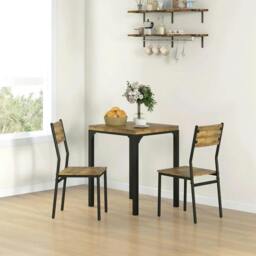 Rackhams Three-Piece Minimal and Compact Dining Set, Rustic Brown - thumbnail 2