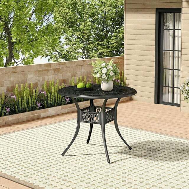 Rackhams Garden Bistro Table Round Hollow Table with Parasol Hole - Black