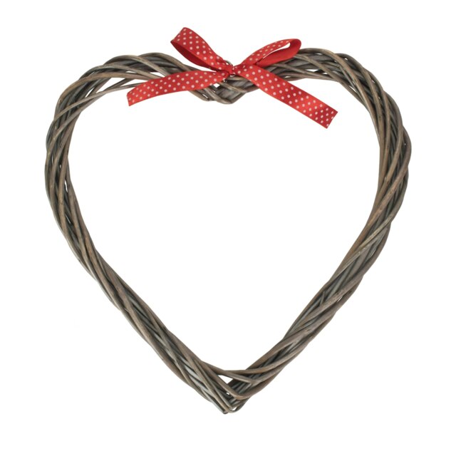 Rackhams Wicker Slim Heart Wreath With Red Spotty Ribbon - Slim - image 1