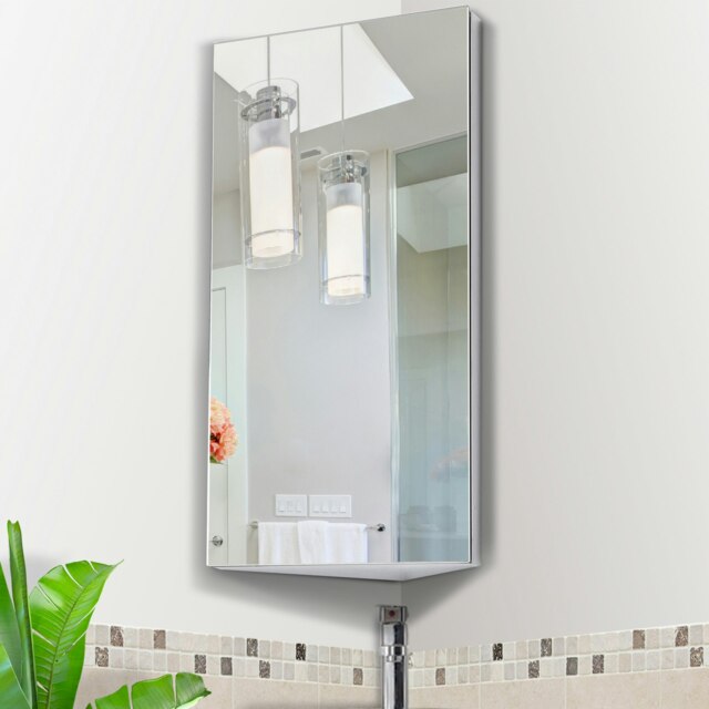 Rackhams Bathroom Corner Wall Mirror Storage Cabinet Cupboard Stainless Steel - image 1