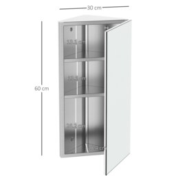 Rackhams Bathroom Corner Wall Mirror Storage Cabinet Cupboard Stainless Steel - thumbnail 5