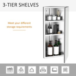 Rackhams Bathroom Corner Wall Mirror Storage Cabinet Cupboard Stainless Steel - thumbnail 3