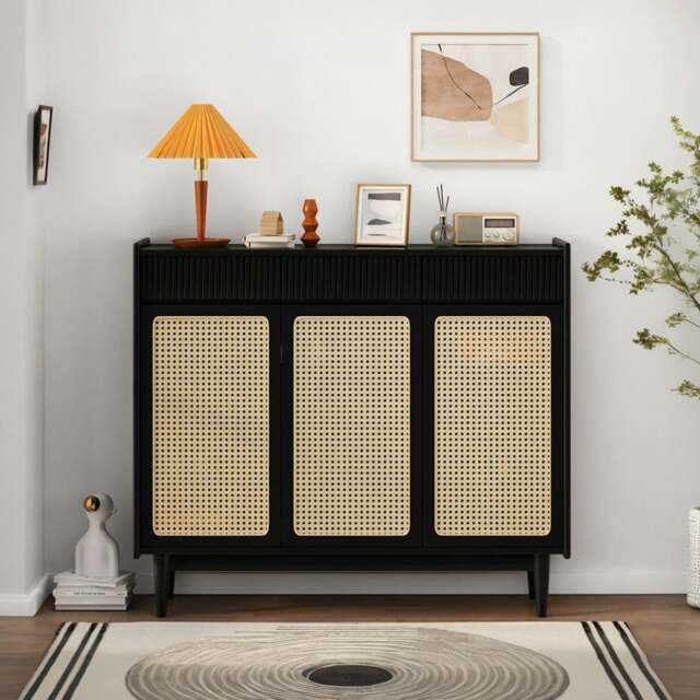 Rackhams Merton Rattan Shoe Storage With Drawer, Black - image 1