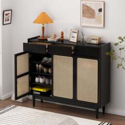 Rackhams Merton Rattan Shoe Storage With Drawer, Black - thumbnail 2