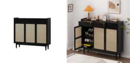 Rackhams Merton Rattan Shoe Storage With Drawer, Black - thumbnail 5
