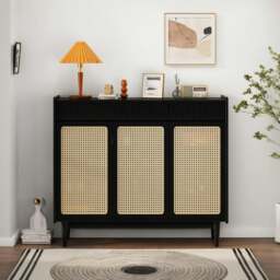 Rackhams Merton Rattan Shoe Storage With Drawer, Black - thumbnail 1