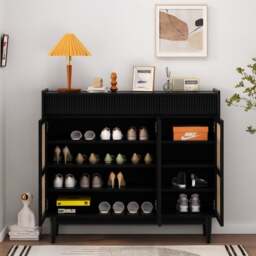 Rackhams Merton Rattan Shoe Storage With Drawer, Black - thumbnail 3