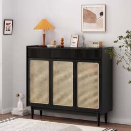 Rackhams Merton Rattan Shoe Storage With Drawer, Black - thumbnail 4