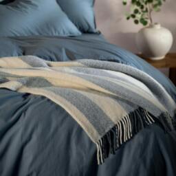 Rackhams Mediterranean Blue Brushed Wool Stripe Throw - thumbnail 4