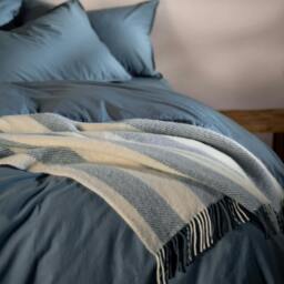 Rackhams Mediterranean Blue Brushed Wool Stripe Throw - thumbnail 2