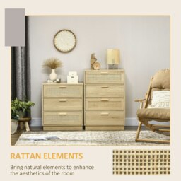 Rackhams 4 Drawer Dresser, Boho Chest of Drawers Storage Cabinet, Natural - Natural wood finish - 4 - thumbnail 5