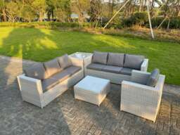 Rackhams Light Grey Rattan Garden Outdoor Lounge Sofa Set Chair Sofa Side Table Square Coffee Table 7 Seater - thumbnail 2
